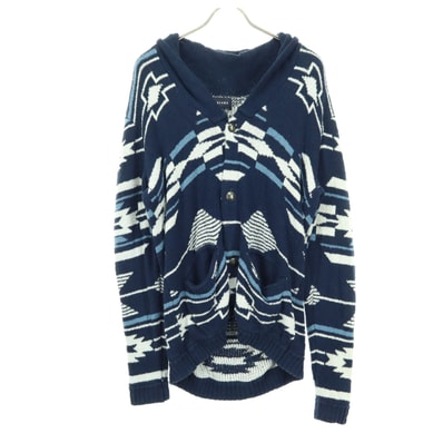 BEAMS ビームス ネイティブ柄 長袖 メタルボタン カーディガン M ブルー