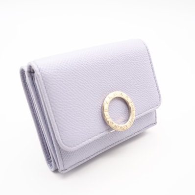 極美品 BVLGARI ブルガリ ブルガリブルガリ コンパクトウォレット 292549 三つ折り財布 パープル レザー レディース