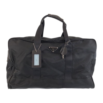 美品 PRADA プラダ テスート 三角ロゴプレート ブラック 黒 シルバー金具 ナイロン レザー/ ボストンバッグ 旅行バッグ 男女兼用 603680 【中古】