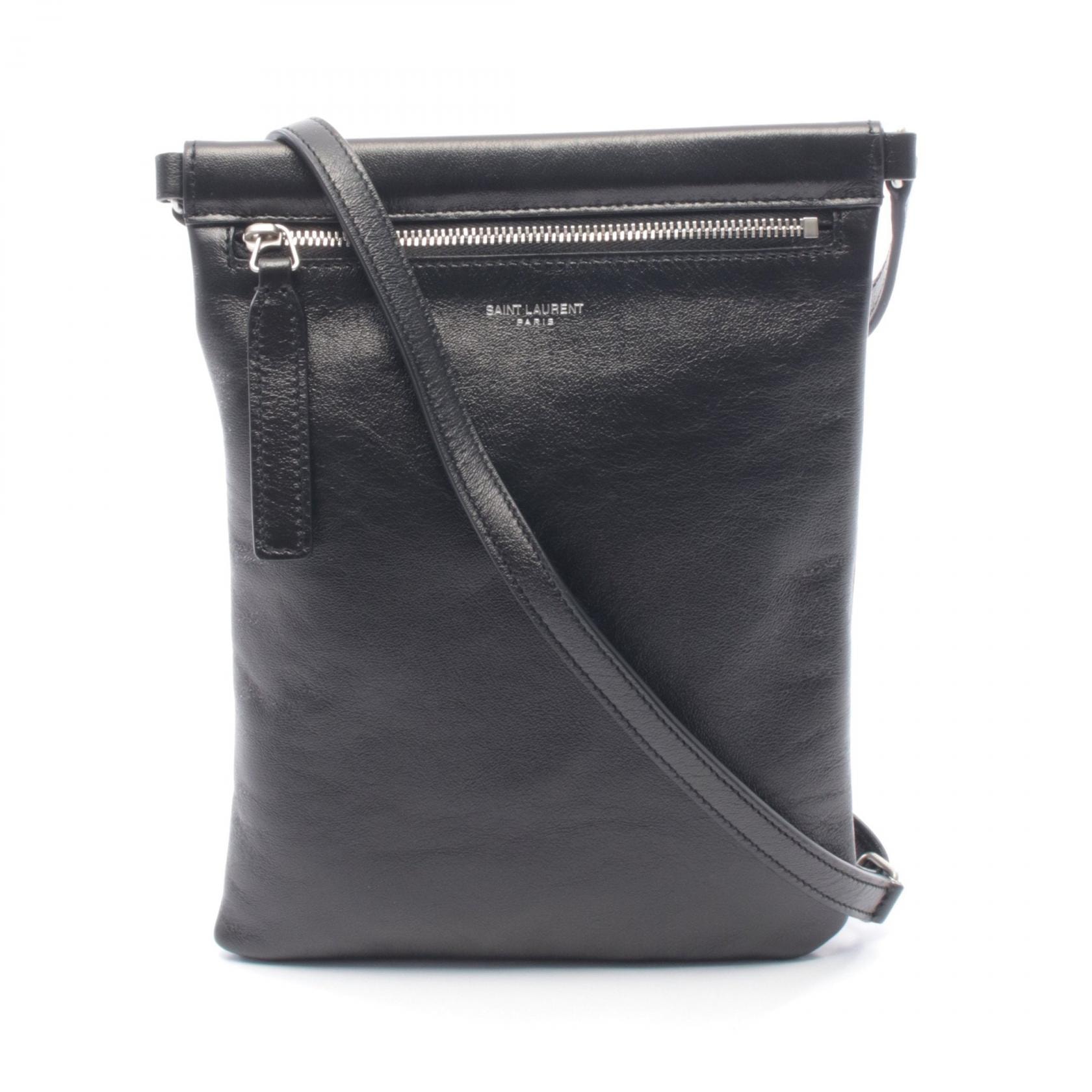 サンローランパリ SAINT LAURENT PARIS FLAT POUCH SID ショルダーバッグ バッグ レザー メンズ ブラック系 581697 1GE0E 1000 NE 【中古】