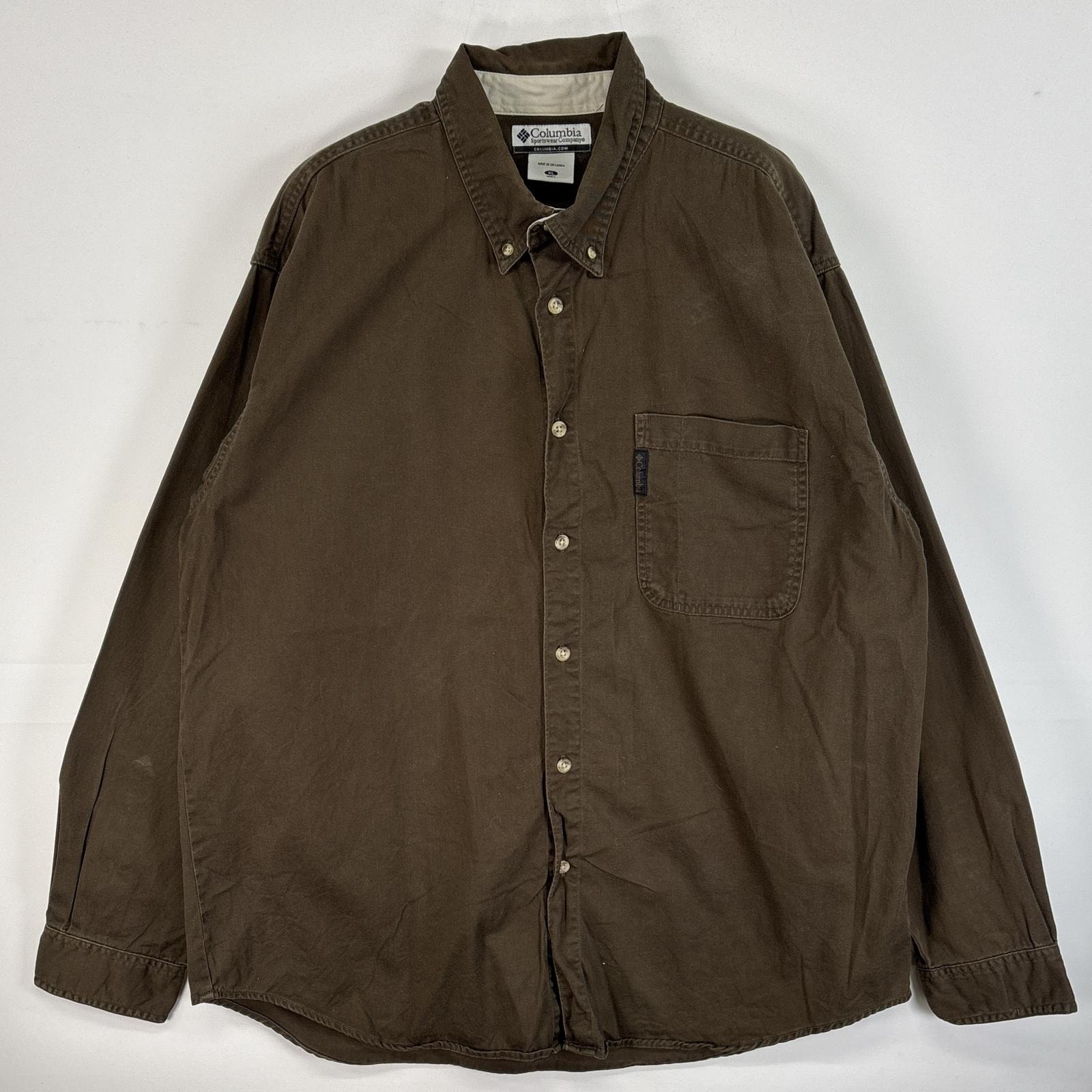 古着 コロンビア Columbia 長袖シャツ 厚手 ボタンダウンシャツ ワンポイント ロゴ XL カーキ系 無地 メンズ