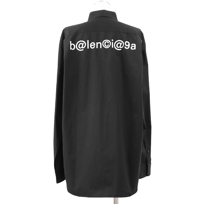 BALENCIAGA バレンシアガ 長袖シャツ サイズ 38 レディース 2020年製 b@lenci@9a ロゴ ボタンダウン コットン100% 高密度ブロード ビッグシルエット ロングスリーブ トップス ブラック 黒 マダガスカル製