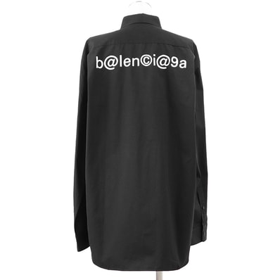 BALENCIAGA バレンシアガ 長袖シャツ サイズ 38 レディース 2020年製 b@lenci@9a ロゴ ボタンダウン コットン100% 高密度ブロード ビッグシルエット ロングスリーブ トップス ブラック 黒 マダガスカル製