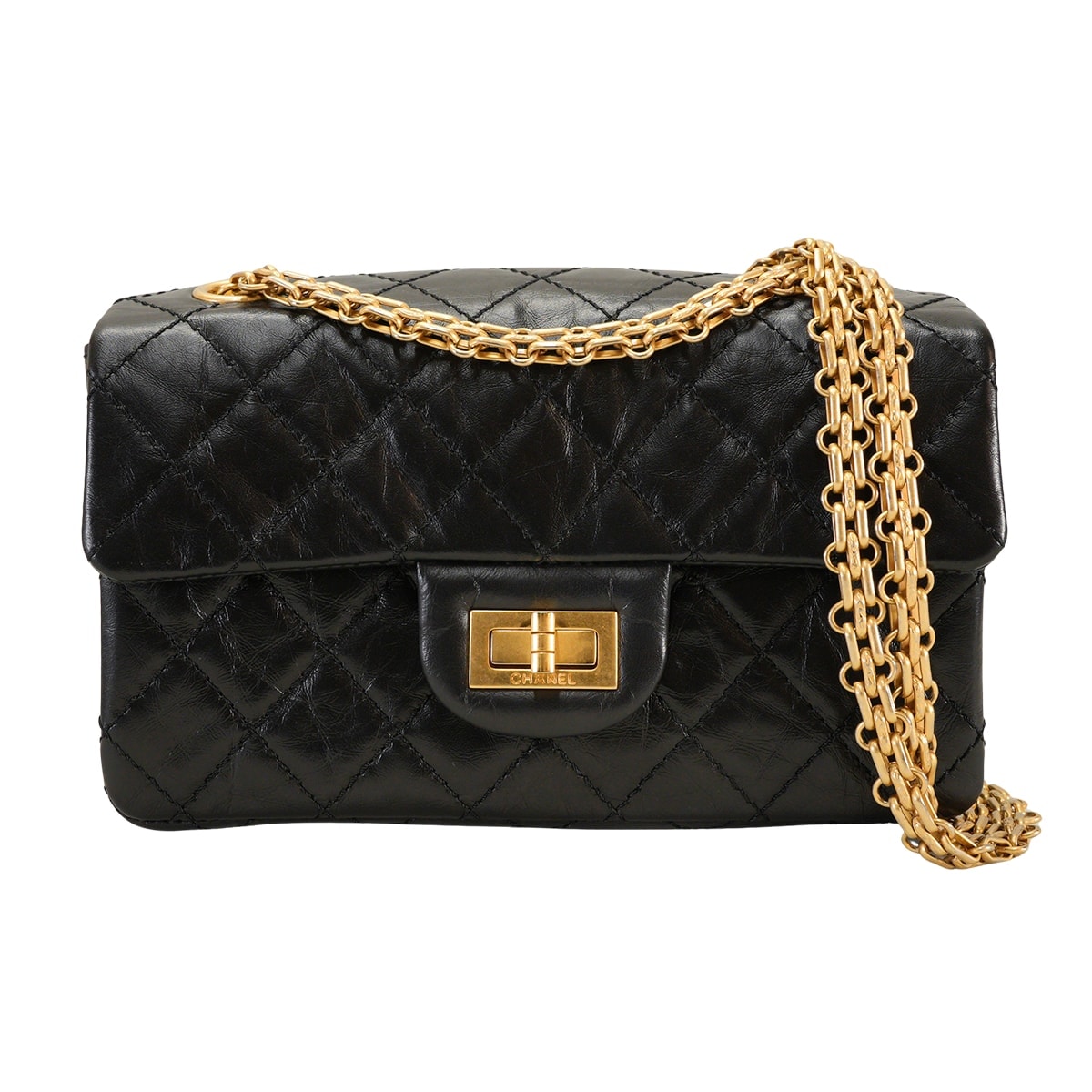 CHANEL シャネル ショルダーバッグ 2.55 ミニ ハンドバッグ 黒(ブラック) エイジドカーフスキン ゴールド金具 AS0874 新品同様【中古】