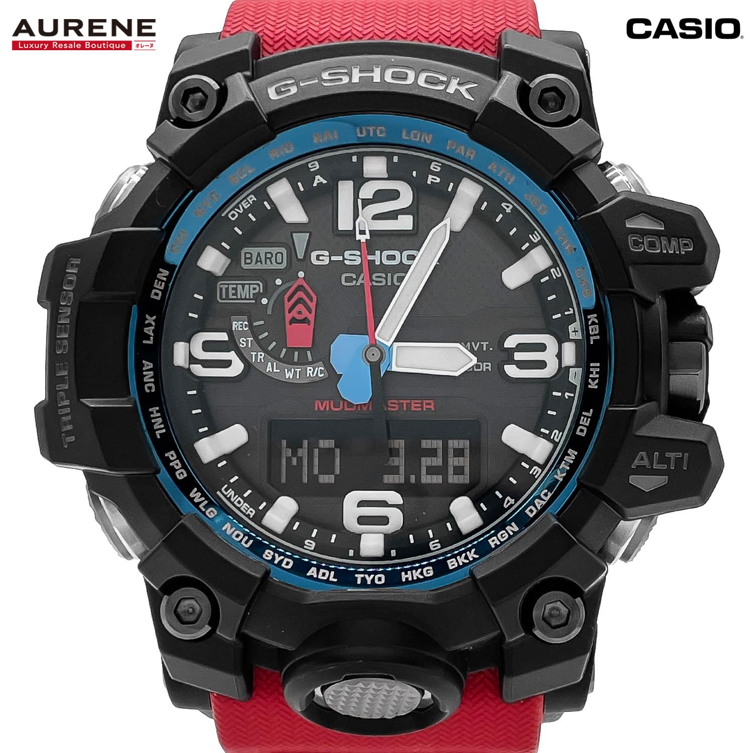 CASIO カシオ G-SHOCK マッドマスター レスキューレッド GWG-1000RD-4AJF 腕時計
 ソーラー電波時計 メンズ
 【中古】