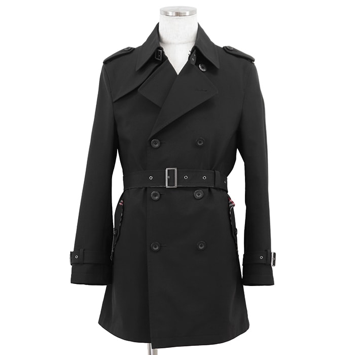 【美品】BURBERRY BLACK LABEL バーバリーブラックレーベル トレンチコート サイズ L メンズ ポリエステル100% ノバチェックライニング ロゴボタン ベルテッド アウター ベルト付属 ブラック 黒 日本製