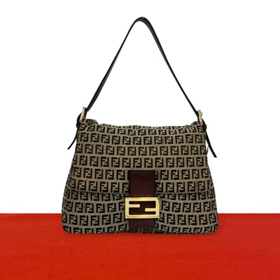 FENDI フェンディ マンマバケット ズッキーノ FF 柄 キャンバス レザー ショルダーバッグ ブラウン
95771