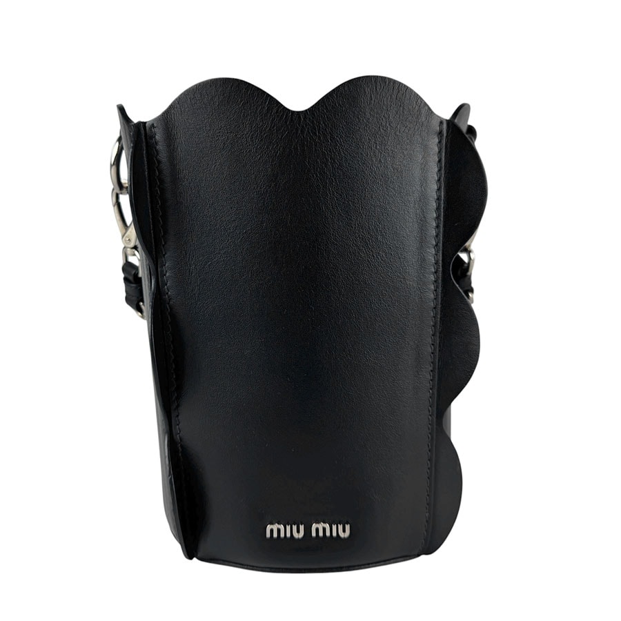 ミュウミュウ MIUMIU ショルダーバッグ ハンドバッグ レザー ブラック レディース【中古】 z7094