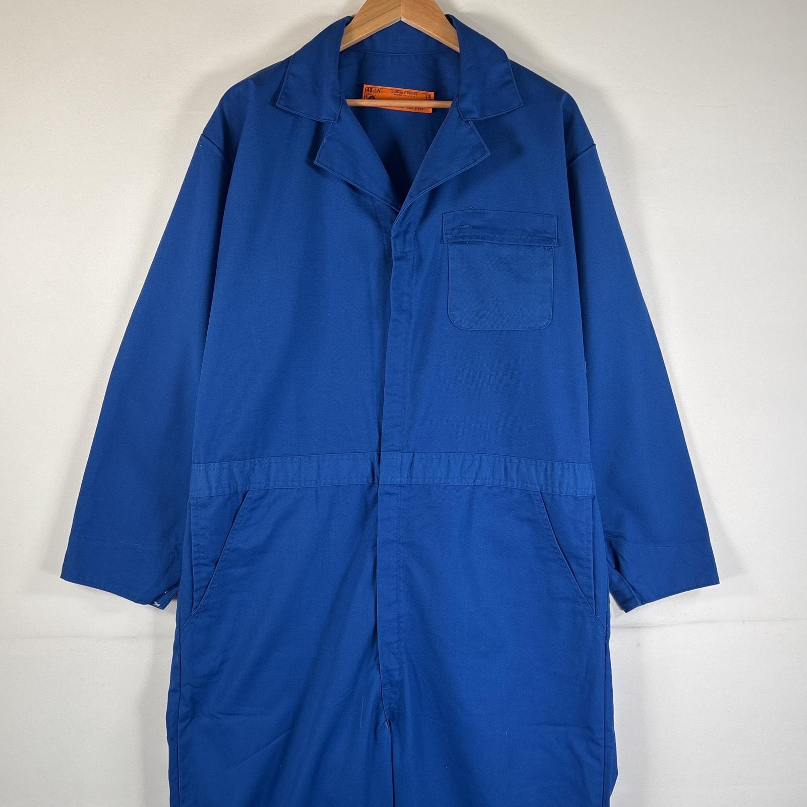 古着 レッドキャップ RED KAP USA製 長袖つなぎ オールインワン ワーク 作業着 大きいサイズ サイドポケット 48 LN  ブルー 無地 メンズ