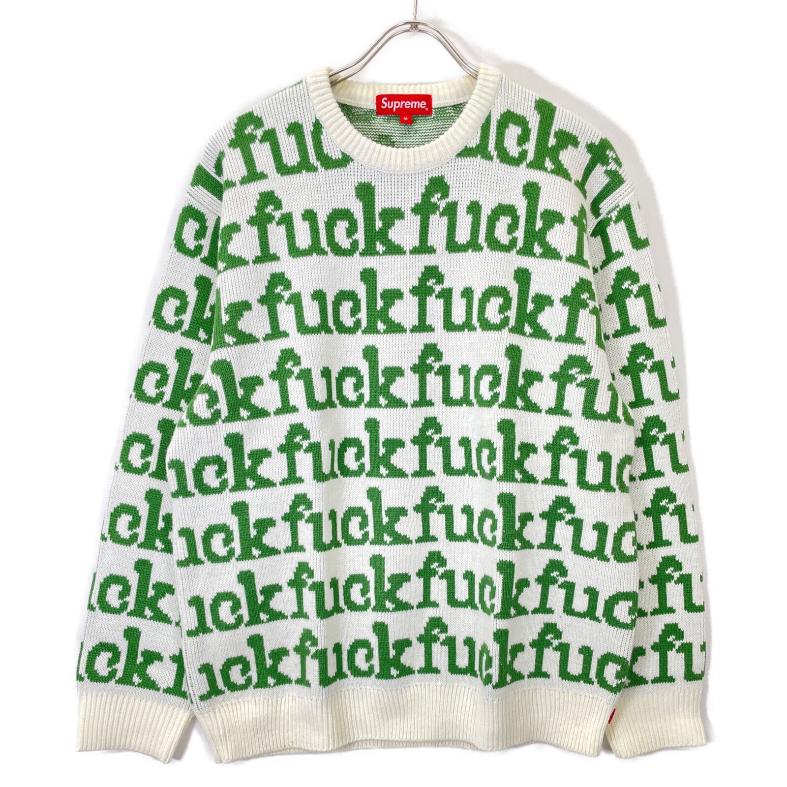 シュプリーム 22SS ホワイト×グリーン Fuck Sweater 長袖ニット M