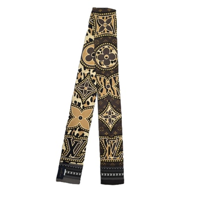LOUIS VUITTON ルイ・ヴィトン バンドー LVワールド ヒョウ柄 モノグラム スカーフ M70853 シルク ブラウン レディース【中古】