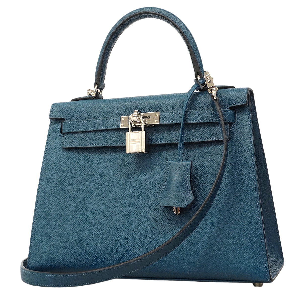 ★SALE【6fc3899-g】エルメス ハンドバッグ ケリー25 ヴォーエプソン ディープブルー シルバー金具 W刻印 2wayバッグ【中古】レディース