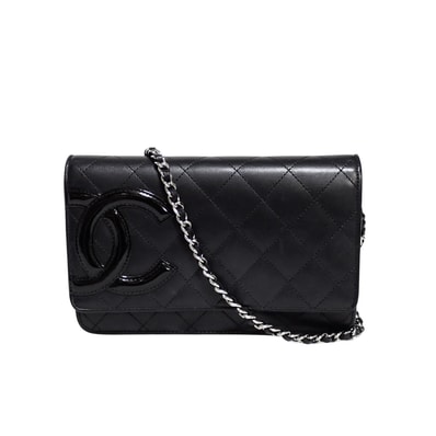 CHANEL シャネル カンボンライン チェーンウォレット A46646 カーフスキン ブラック ブラック レディース ショルダーバッグ