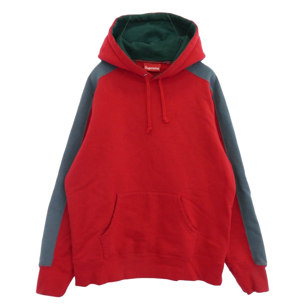 Supreme シュプリーム パーカー 18AW Paneled Hooded Sweatshirt パネルド フーデッド スウェットシャツ フーディー パーカー グレー系 レッド系 M【中古】