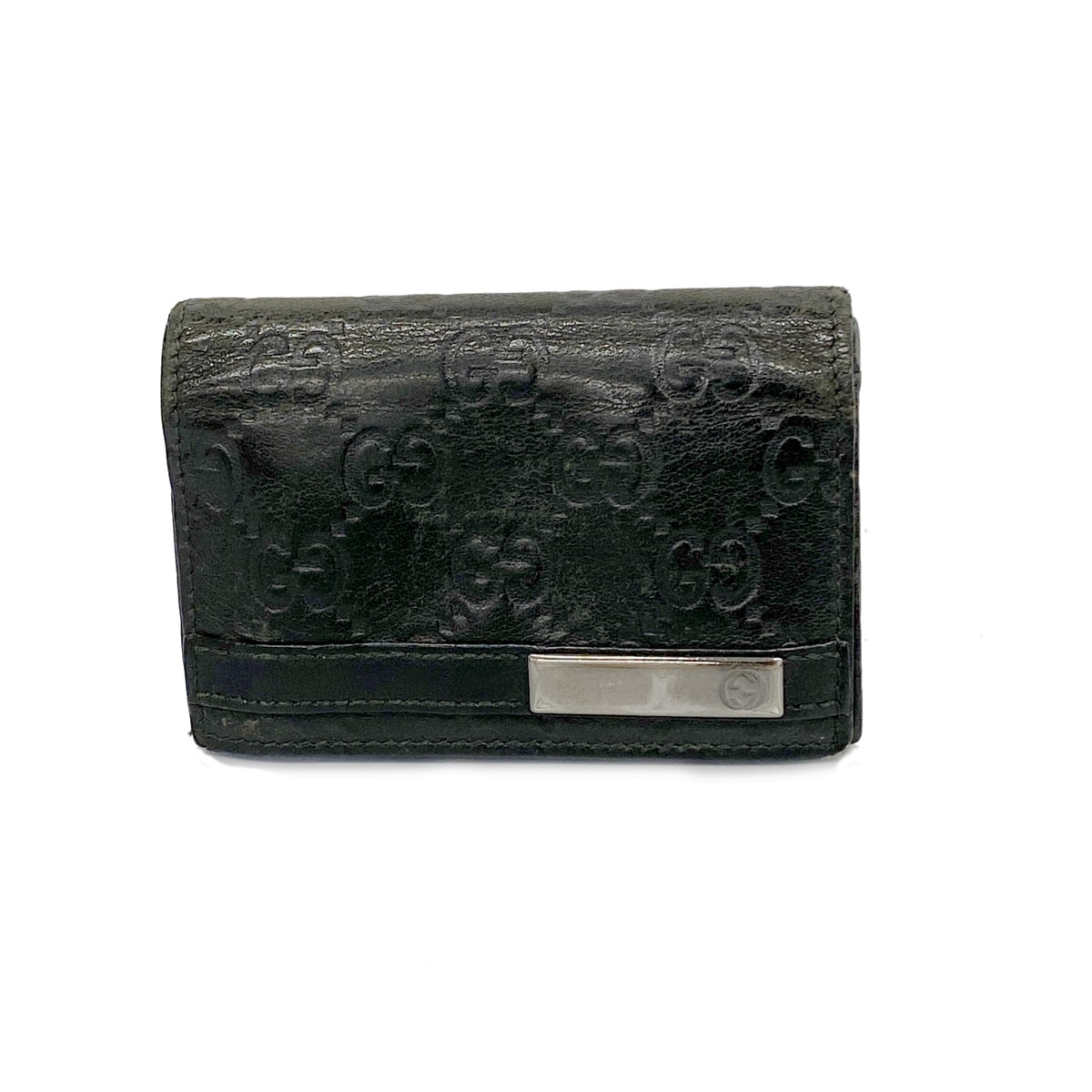 ★SALE【6hc1987-k】グッチ カードケース グッチシマ 251727 レザー ブラック シルバー金具【中古】メンズ