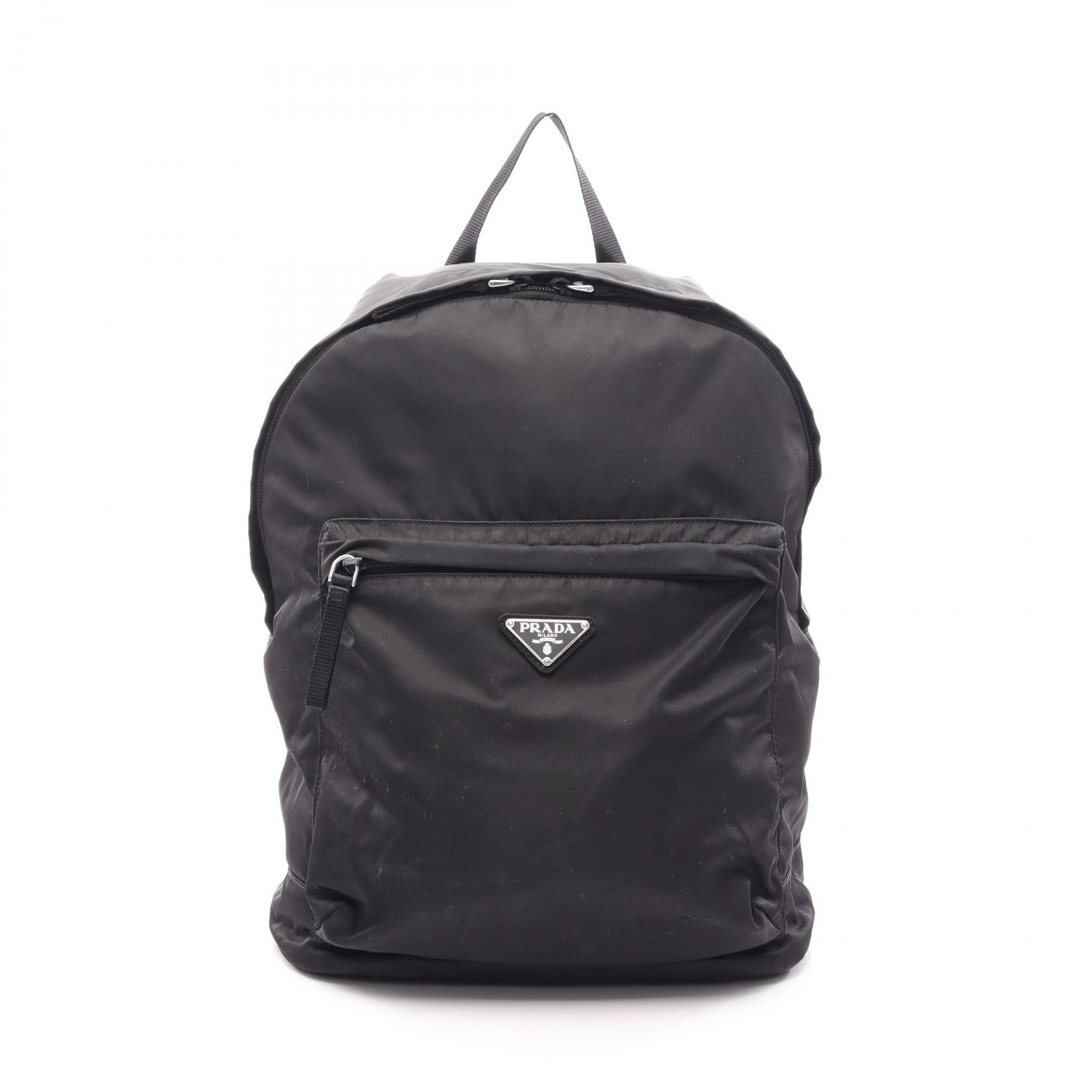 プラダ PRADA 三角プレート リュックサック バックパック バッグ ナイロン レディース ブラック系 【中古】