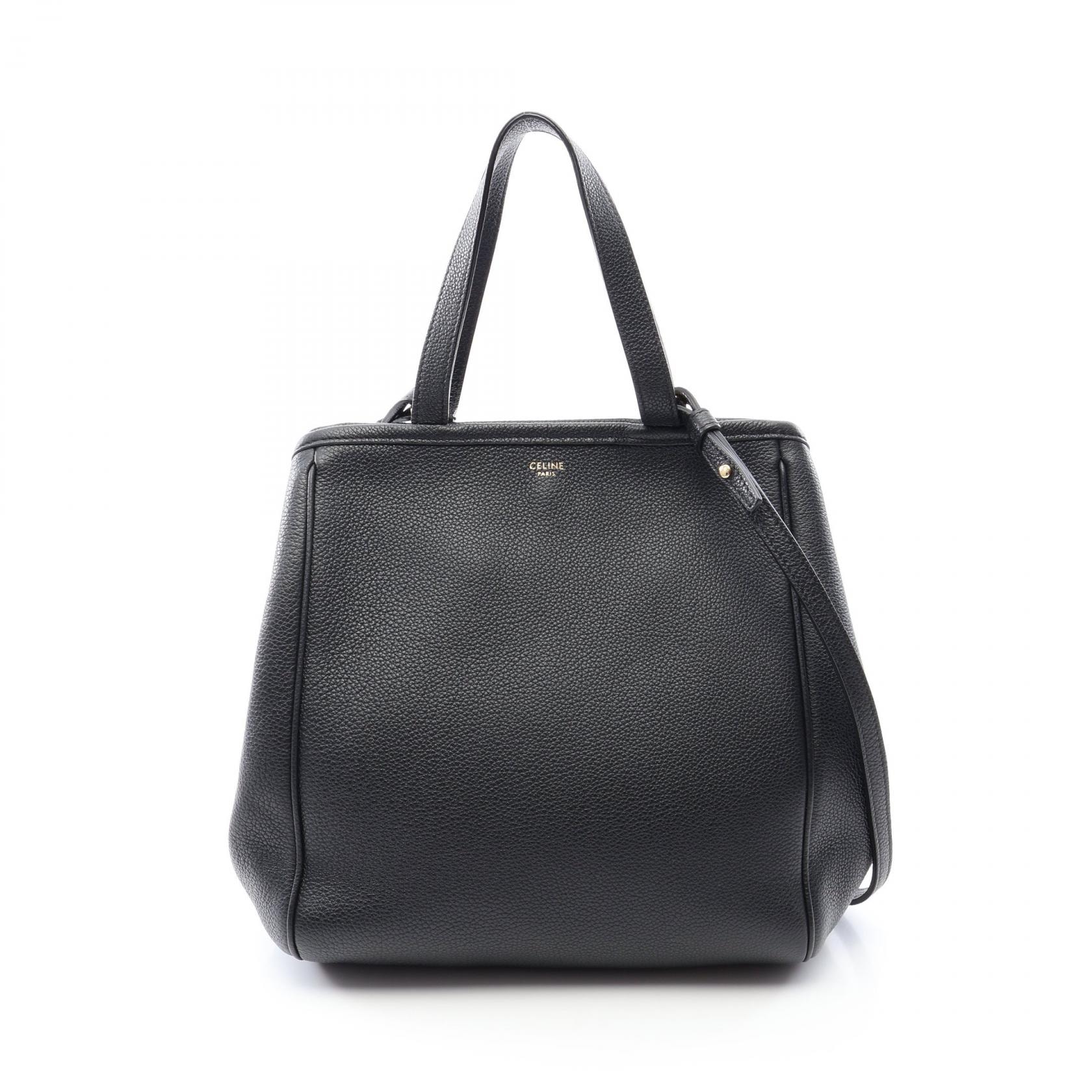 セリーヌ CELINE スモール フォールドカバ 2WAY トートバッグ バッグ レザー レディース ブラック系 194073 【中古】