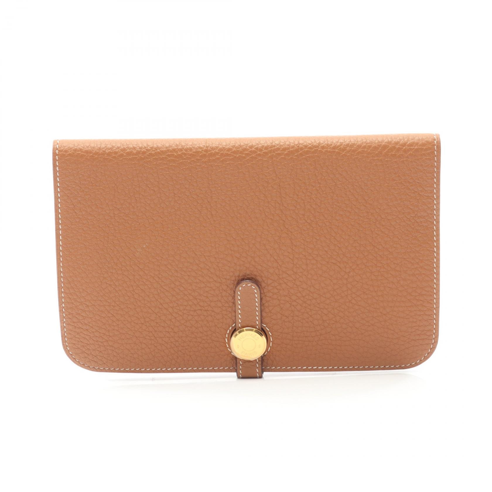 エルメス HERMES ドゴンGM 二つ折り長財布 財布 レザー トリヨンクレマンス トリヨンクレマンス ゴールド □N刻印（2010年製造） レディース ブラウン系 【中古】