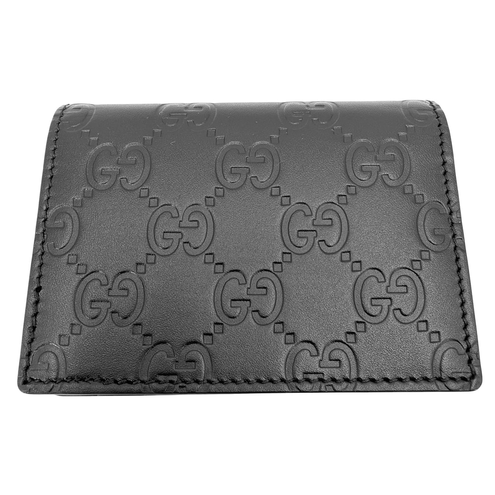 GUCCI グッチ カードケース グッチシマ 名刺入れ パスケース 定期入れ GG 406694 レザー    ブラック 黒 メンズ【中古品】