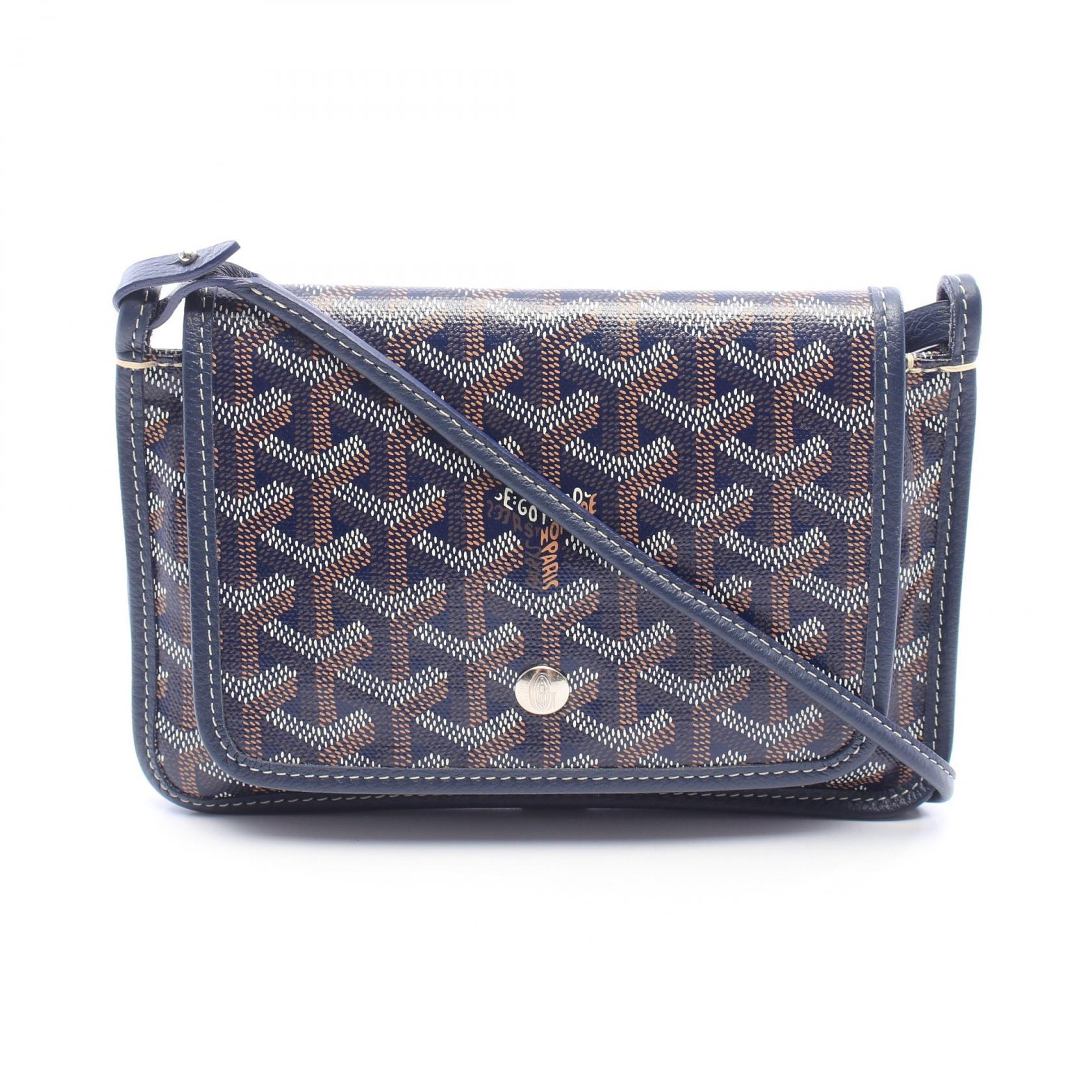 ゴヤール GOYARD プリュメ ポーチウォレット ショルダーバッグ バッグ PVCコーティングキャンバス レザー レディース ネイビー系 / ブラウン系 / ホワイト系 PLUMETPMLTY12CL12P 【中古】