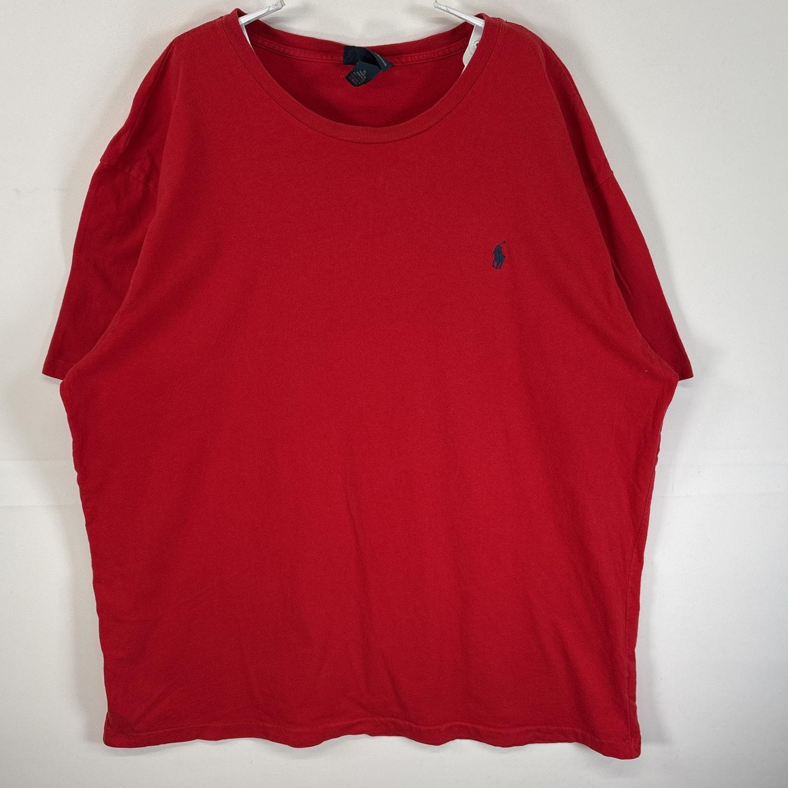 古着 90's/90年代 ポロバイラルフローレン Polo by Ralph Lauren 半袖Tシャツ ロゴ 刺繍 クルーネック 大きいサイズ XL  レッド 無地 メンズ