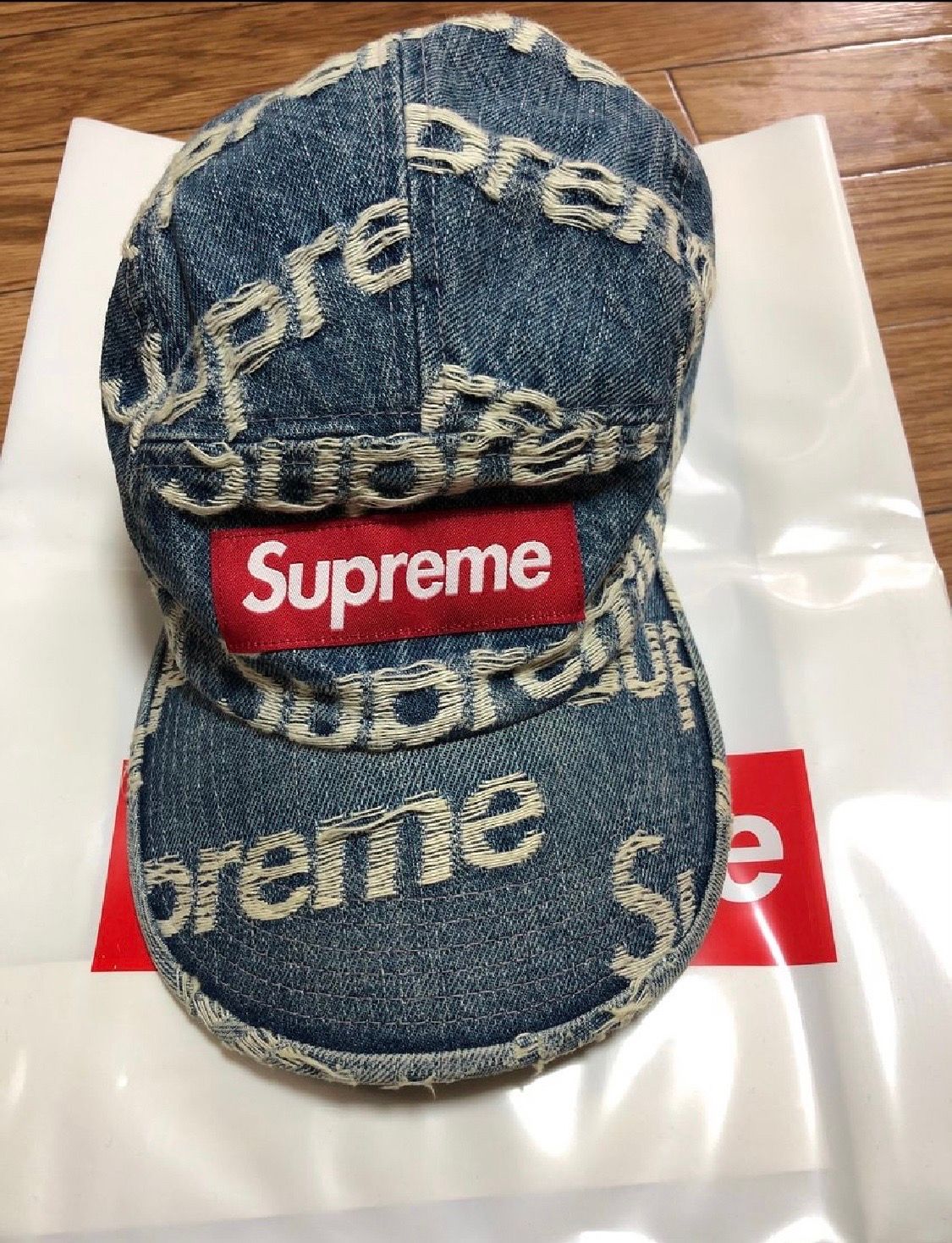 Supreme Frayed Logos Denim Camp Cap "Blue"