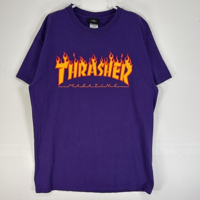 古着 00’s/00年代 スラッシャー THRASHER 半袖Tシャツ 肉厚 センター ラバープリント ロゴ スケボー M パープル メンズ