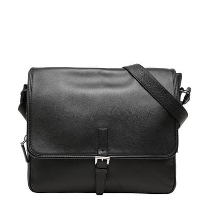 プラダ 三角ロゴプレート ショルダーバッグ メッセンジャーバッグ ブラック サフィアーノレザー レディース PRADA 【中古】