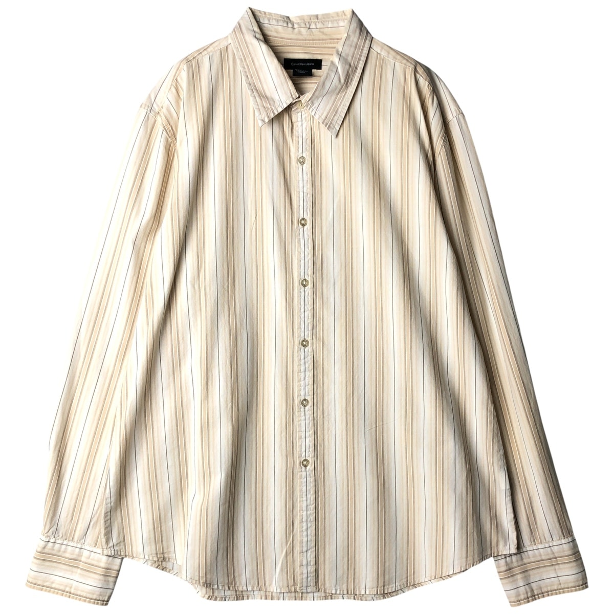 古着 カルバンクライン Calvin klein JEANS マルチストライプ 長袖 コットンストライプシャツ メンズXL相当/eaa609182