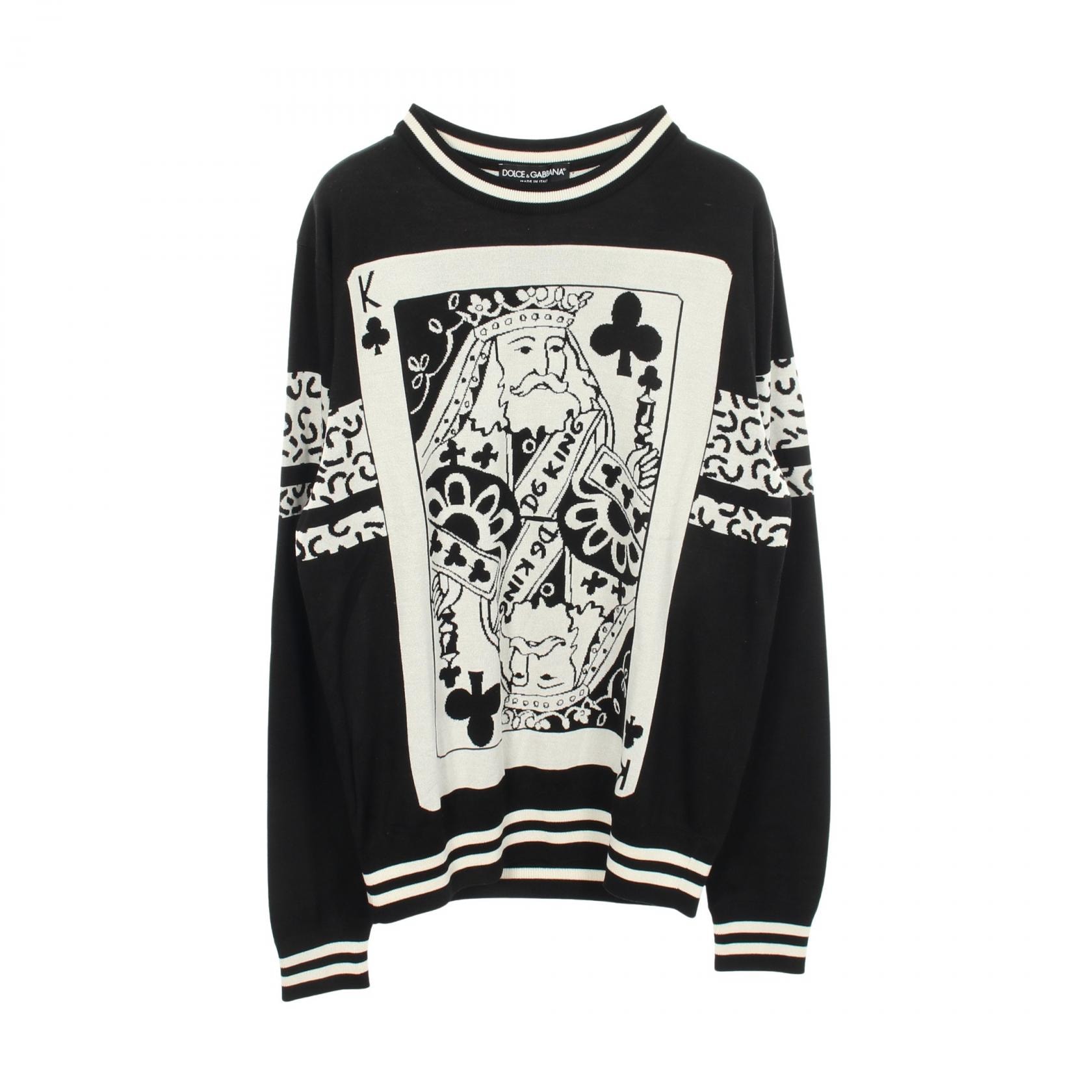 ドルチェアンドガッバーナ DOLCE & GABBANA トランプ柄 ニット 衣料品 トップス シルク メンズ ブラック系 / ホワイト系 【中古】