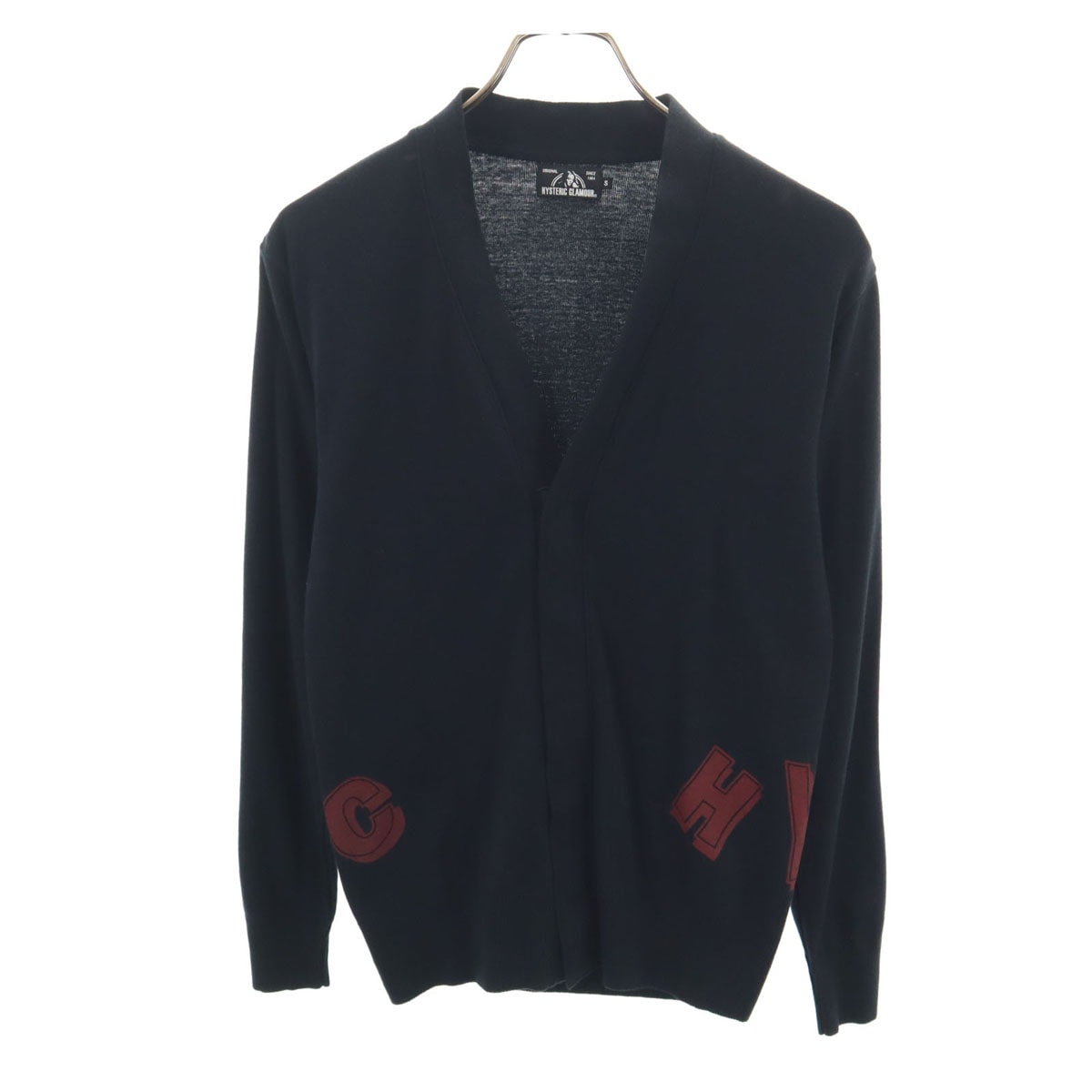 HYSTERIC GLAMOUR ヒステリックグラマー 日本製 長袖 Vネック カーディガン S ブラック 天竺
