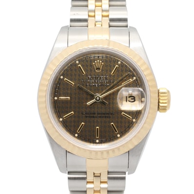 ロレックス ROLEX デイトジャスト T番 千鳥格子 腕時計 時計 K18(イエローゴールド) ステンレススチール レディース ゴールド系 シャンパン/ハウンズトゥース/バー 69173 【中古】