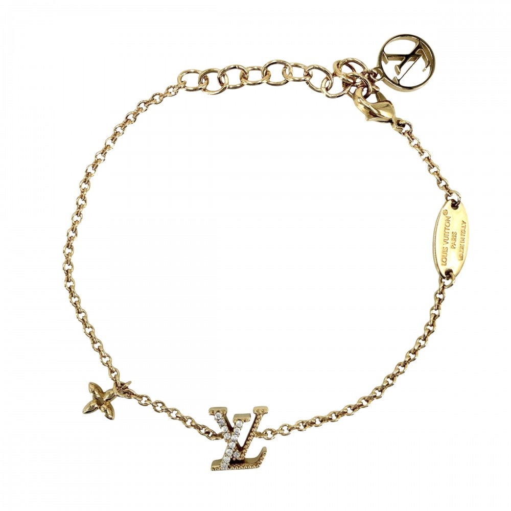 LOUIS VUITTON ルイヴィトン ブレスレット モノグラムフラワー ブレスレット・LV アイコニック アクセサリー アジャスター付き ラインストーン    M00587 ゴールド レディース 約3.6g 美品【中古品】