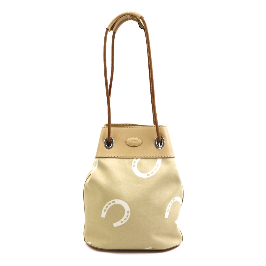 トッズ TOD’S ショルダーバッグ キャンバス/レザー ベージュ レディース【中古】 h31673a