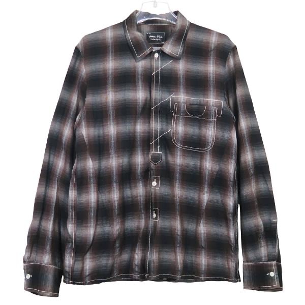 NUMBER (N)INE ナンバーナイン オンブレチェック レーヨン長袖シャツ F08-NS007 ロングスリーブ ブラウン サイズ3