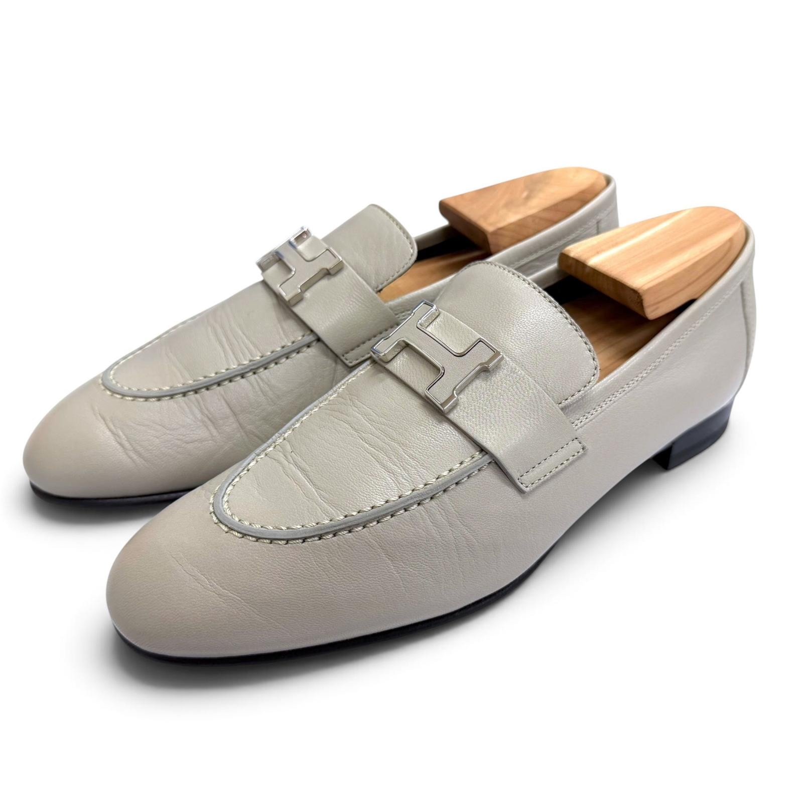 美品 エルメス ローファー モカシンパリ グレー 36.5 AF4251062Z