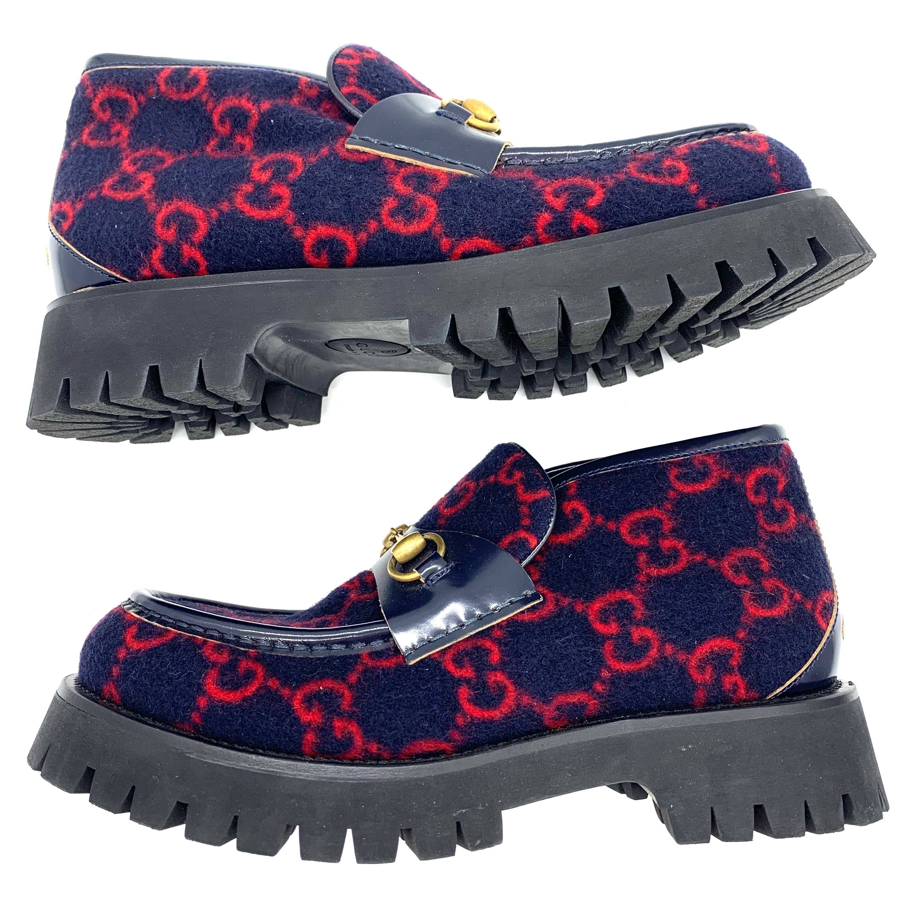 GUCCI ウールホースビットローファー "NAVY/RED"