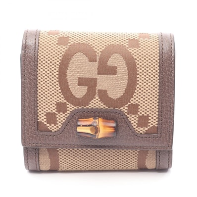 グッチ GUCCI バンブー ジャンボGG 二つ折り財布 財布 キャンバス レザー レディース ベージュ系 / ブラウン系 658635 【中古】