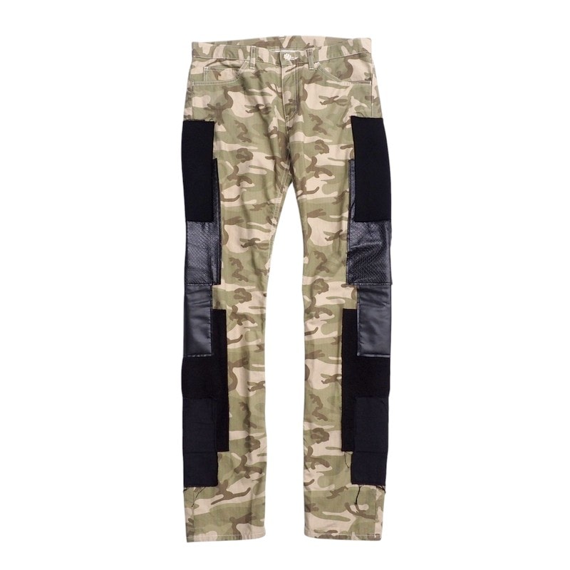 ■美品■COMME des GARCONS HOMME PLUS コムデギャルソンオムプリュス パンツ サイズS AD2012 コットン カモフラ 迷彩 パッチワーク ブランド古着【中古】20241226/RA2714