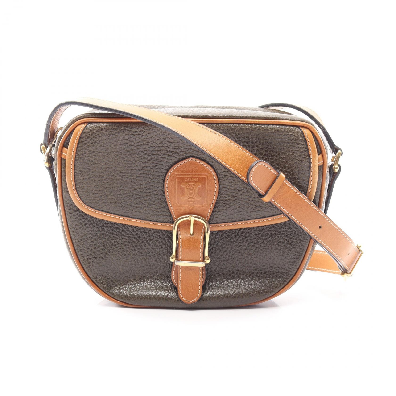 セリーヌ CELINE トリオンフ ショルダーバッグ バッグ レザー レディース カーキ系 / ブラウン系 【中古】