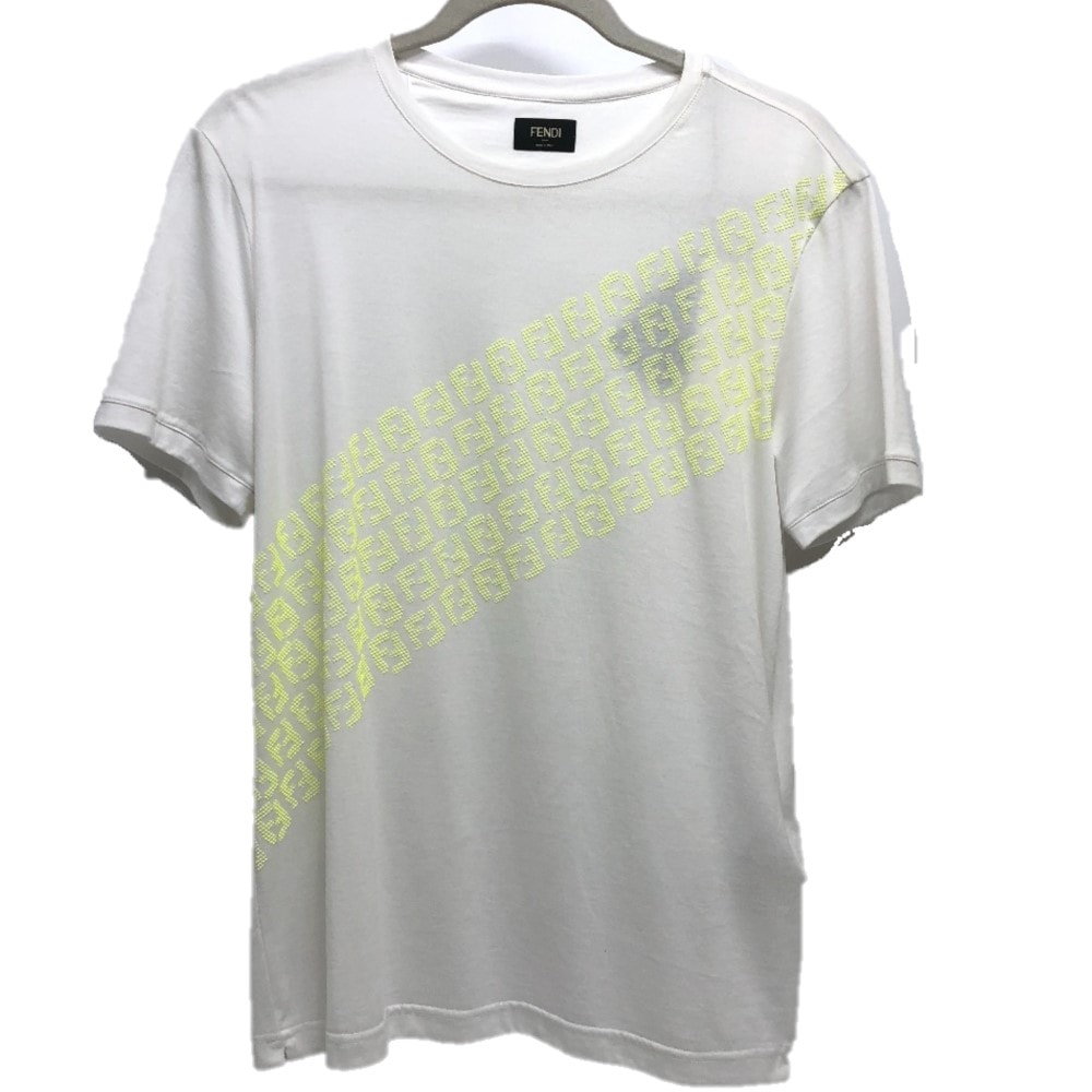 フェンディ FENDI FFロゴ FY0894 アパレル トップス 半袖Tシャツ コットン ホワイト×イエロー