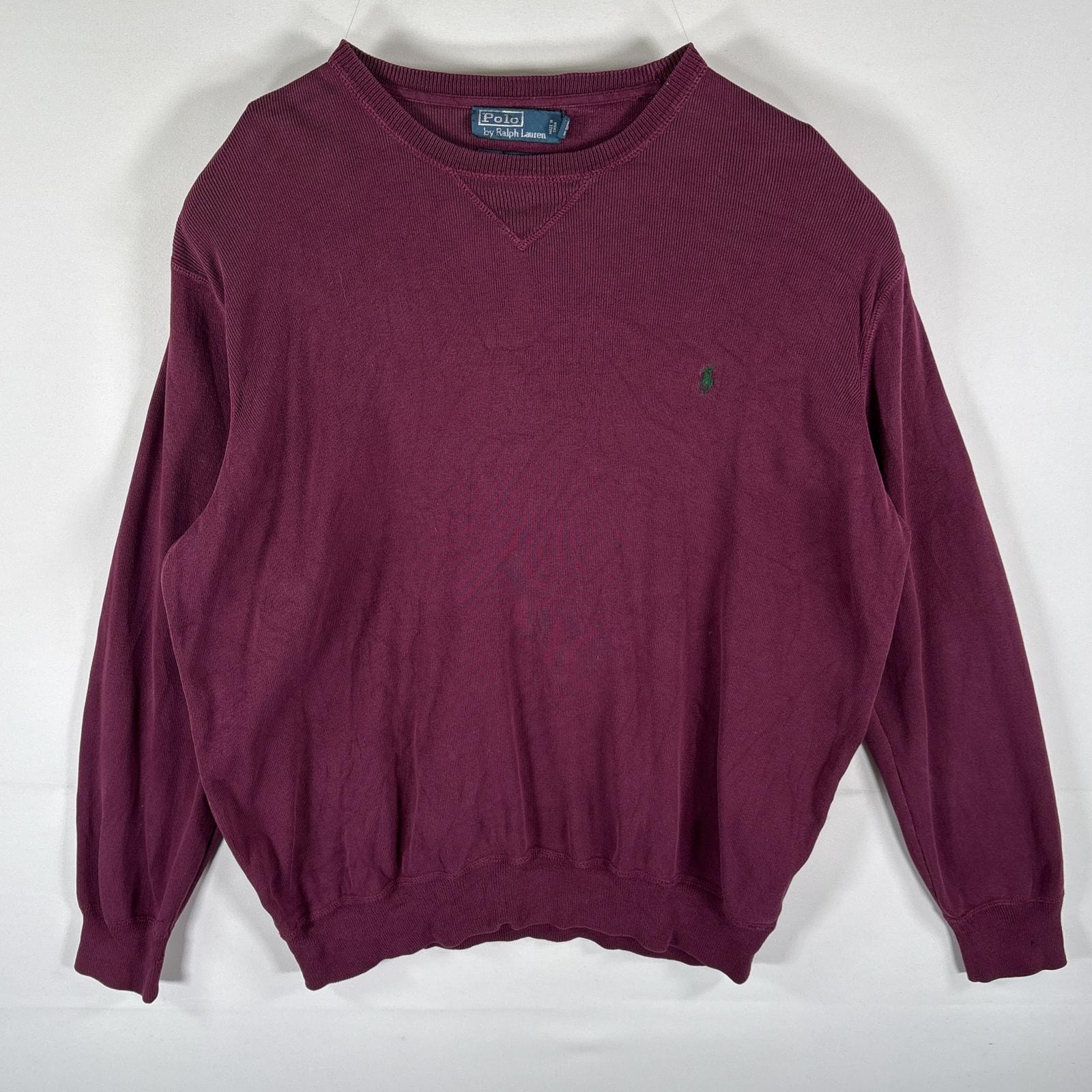 古着 ポロ・ラルフローレン POLO RALPH LAUREN スウェット トレーナー クルーネック 前Vガゼット ワンポイント XLT  ワインレッド系 メンズ