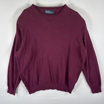 古着 ポロ・ラルフローレン POLO RALPH LAUREN スウェット トレーナー クルーネック 前Vガゼット ワンポイント XLT ワインレッド系 メンズ