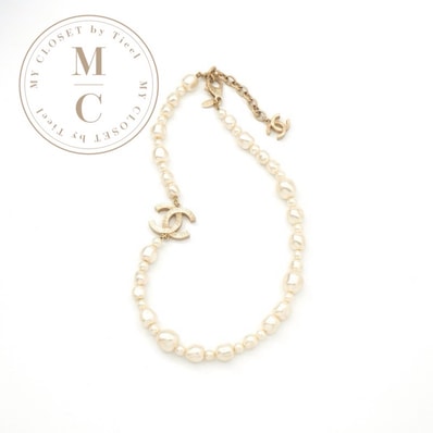 シャネル CHANEL ネックレス ペンダント チョーカー ゴールド ホワイト ココマーク