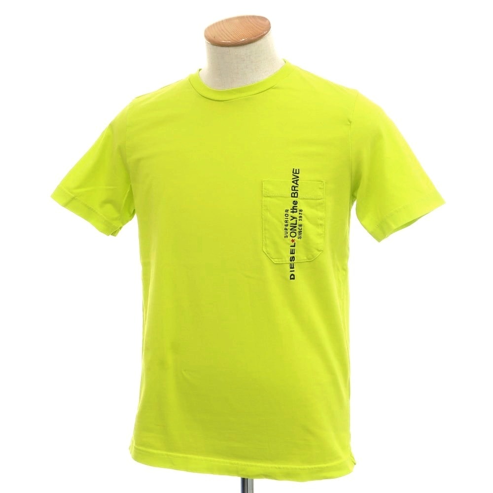 【中古】ディーゼル DIESEL コットン クルーネック 半袖Tシャツ ブライトイエローグリーン系【サイズXS】【メンズ】
