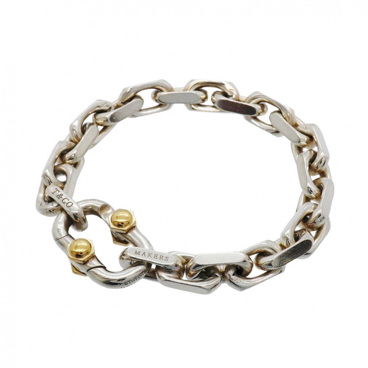 ★SALE【6jgb0461-k】ティファニー ブレスレット メイカーズ/ワイドチェーン K18YG イエローゴールド シルバー925【中古】メンズ レディース ユニセックス