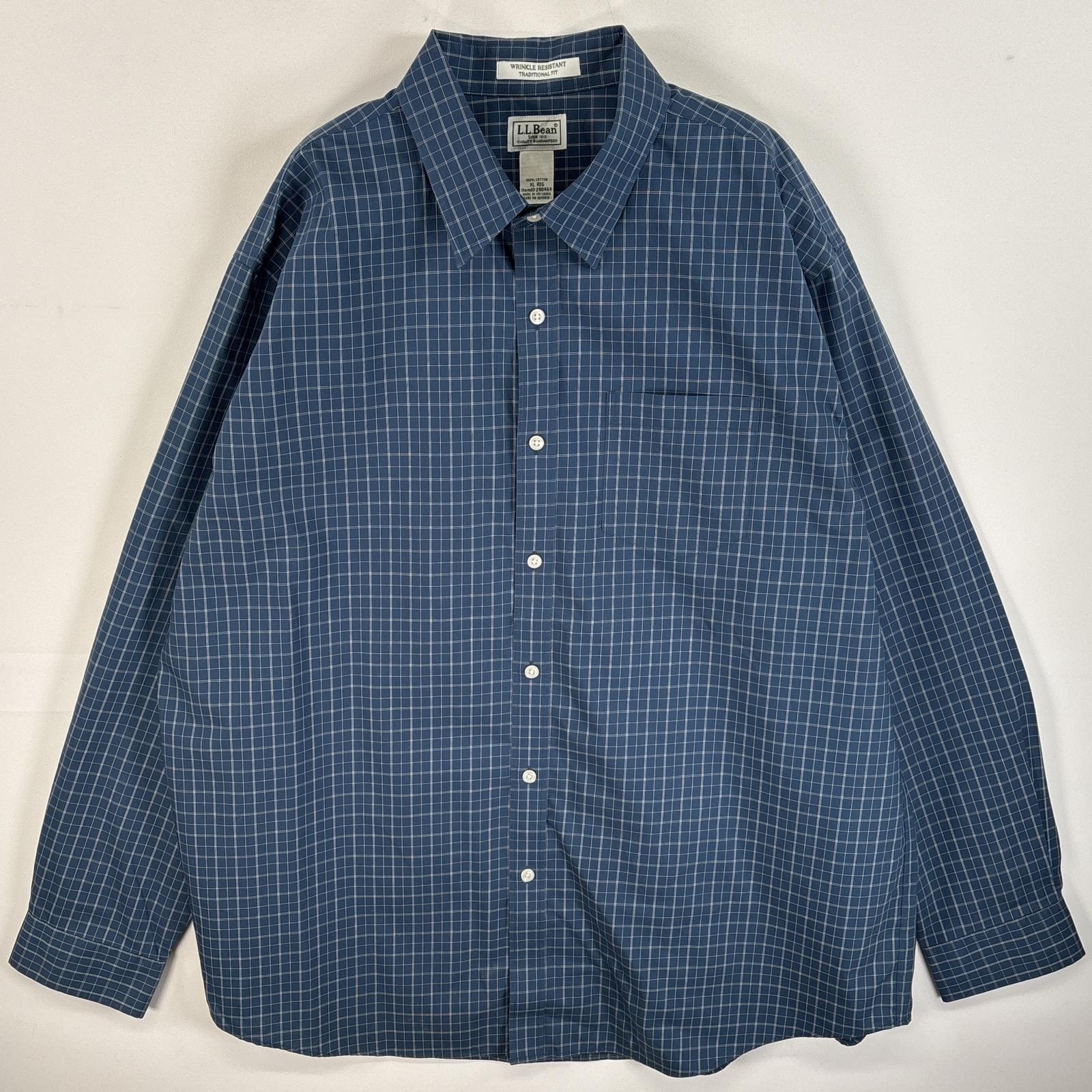 古着 エルエルビーン L.L.Bean 長袖シャツ 胸ポケ ボタンシャツ 大きいサイズ XL  ネイビー系 チェック メンズ