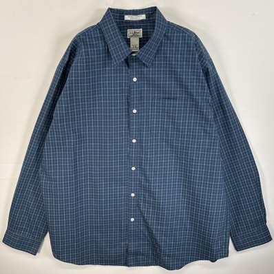 古着 エルエルビーン L.L.Bean 長袖シャツ 胸ポケ ボタンシャツ 大きいサイズ XL ネイビー系 チェック メンズ