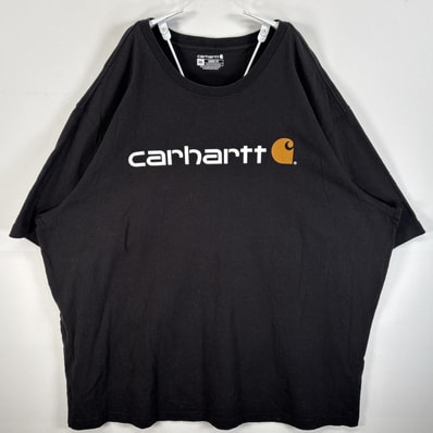 古着 カーハート Carhartt 半袖Tシャツ ラバープリント ロゴ 大きいサイズ クルーネック 3XL ブラック メンズ
