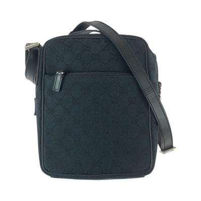 美品 GUCCI グッチ ブラック 黒 シルバー金具 GGキャンバス レザー/ ショルダーバッグ メッセンジャーバッグ 505685 【中古】